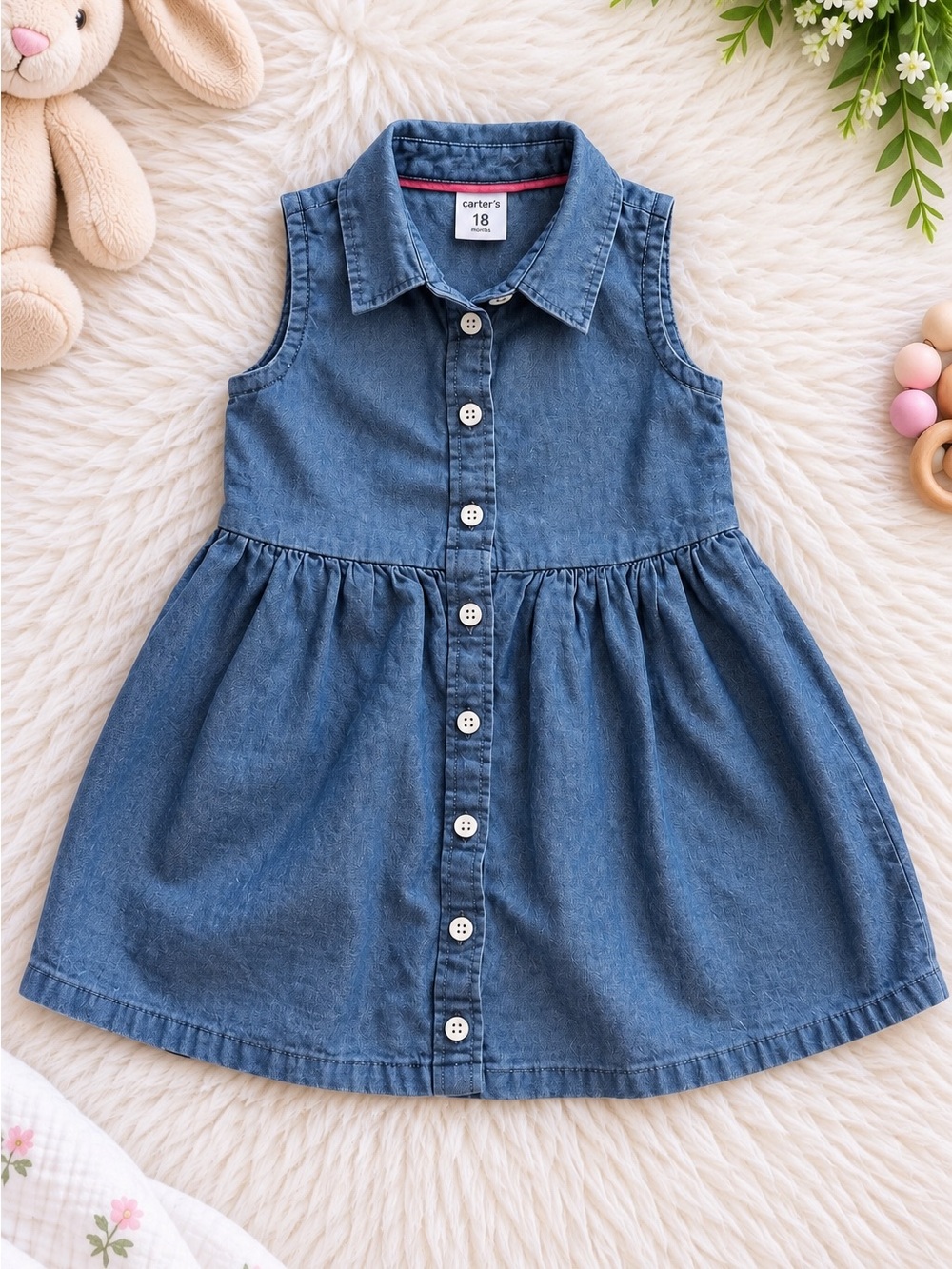 Carter’s Baby Girl Chambray Denim Button Front Dress 18M